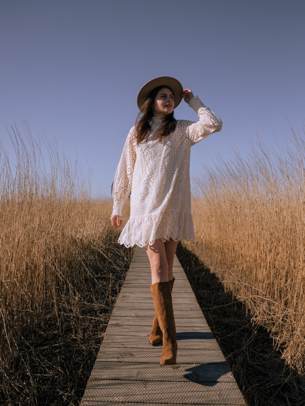 high suede flower boots brown