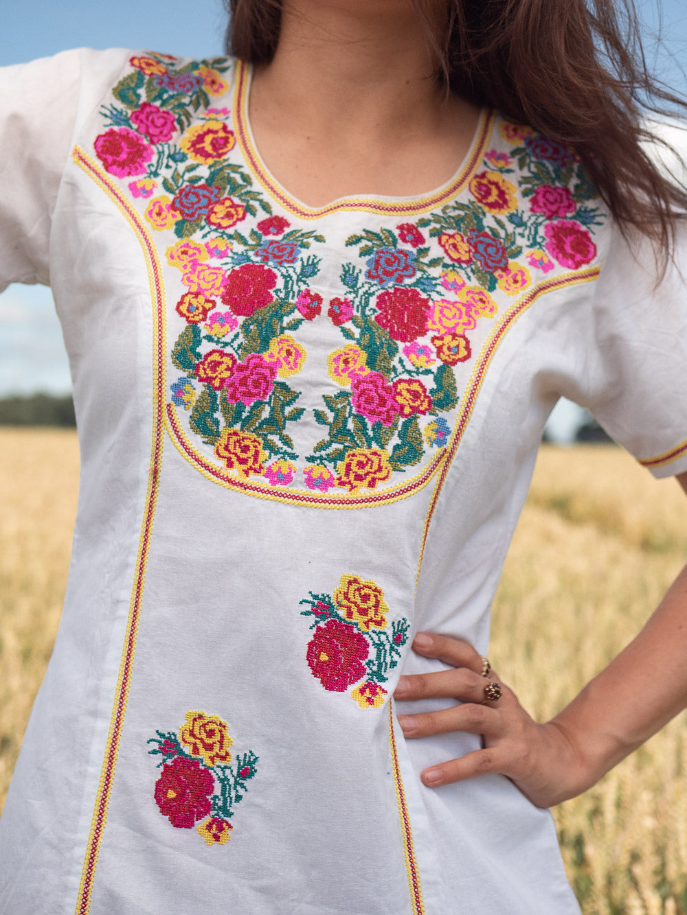 Mexican white embroidered dress Dandelie