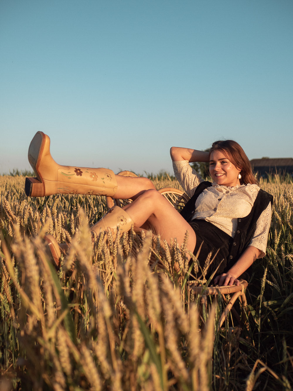 Vintage leather cowboy fringe set black