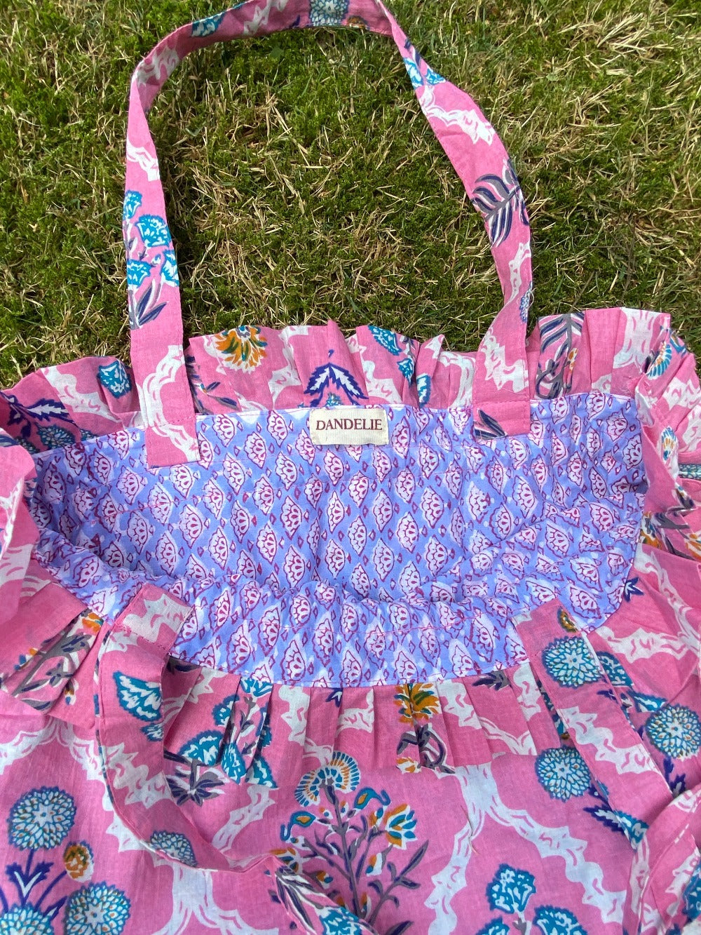 Block Print Frill Tote Pink